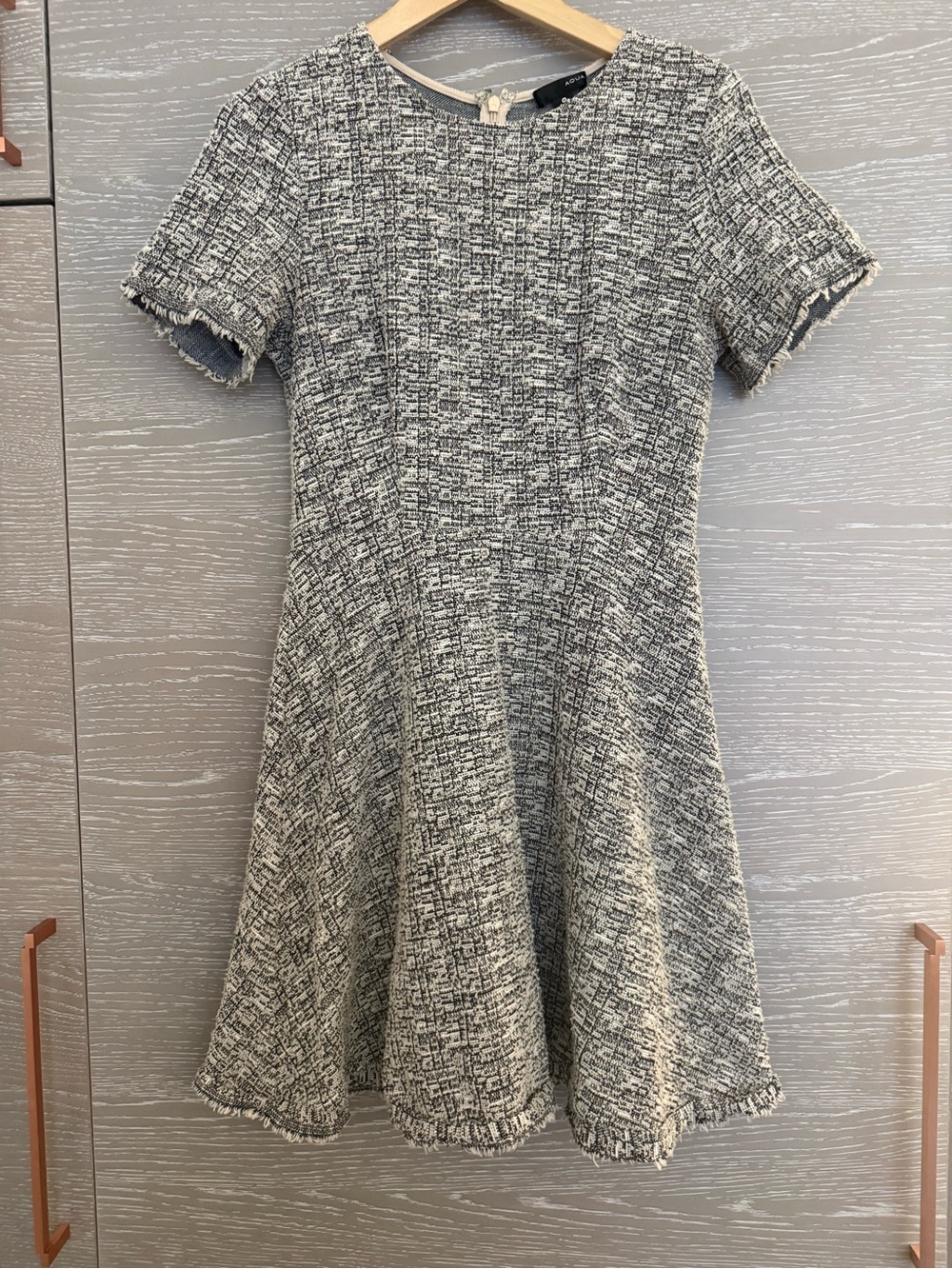 Aqua Gray and Cream Textured Fit-and-Flare Dress